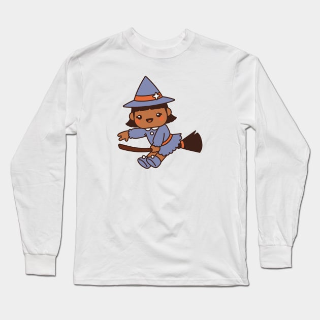 Cute Kawaii Witch Kid Flying on a Broomstick Long Sleeve T-Shirt by SLAG_Creative